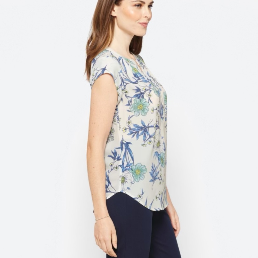 41 Hawthorn Morey Split Neck Short Sleeve Blouse, floral print, sz L. Never worn